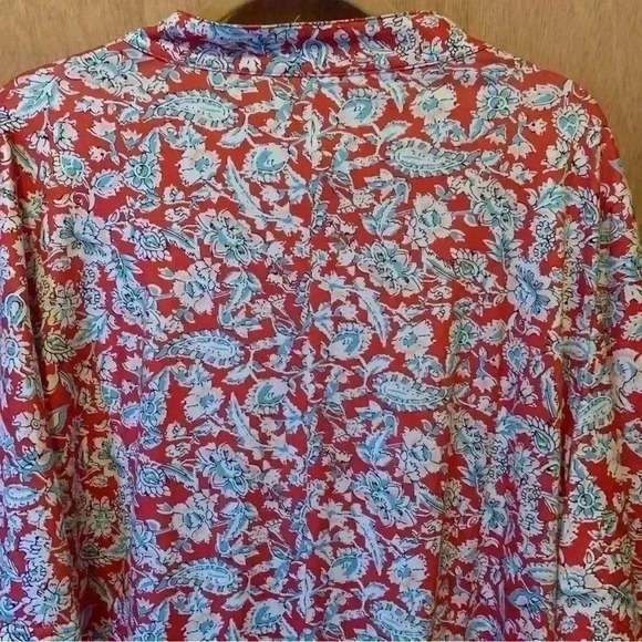 HOCOSIT Women's Floral Print Short Ruffle Sleeve Pleated Front V Neck - Picture 14 of 15